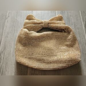 Madison West Gold Rhinestone Embellished Bag w/ Bow